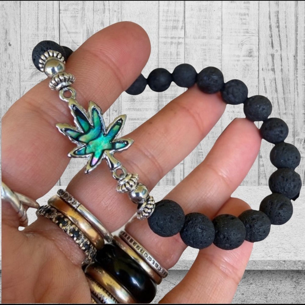 Genuine blue green abalone shell leaf bracelet